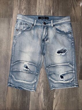 Boys Light Blue Distressed Denim Jean Shorts